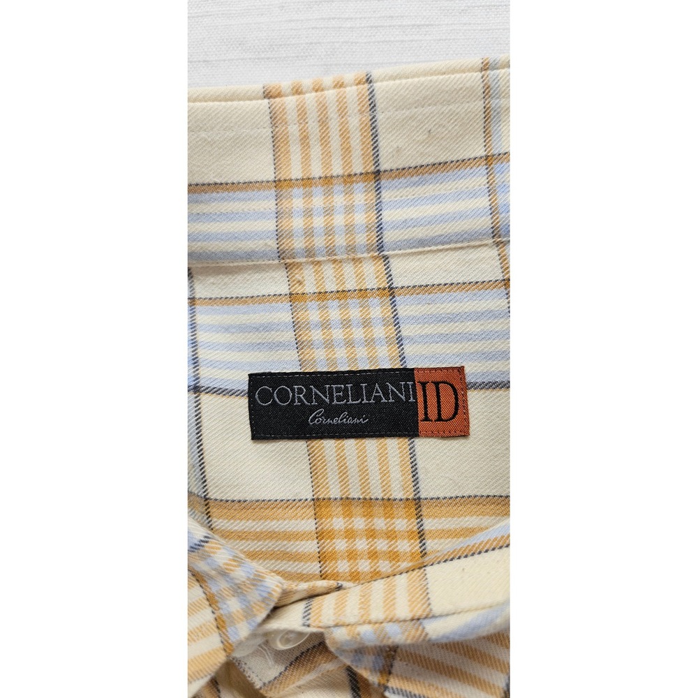 Corneliani ID Mens Plaid Button Down Shirt Orange Blue Cotton Size L 42 Large - Picture 2 of 7